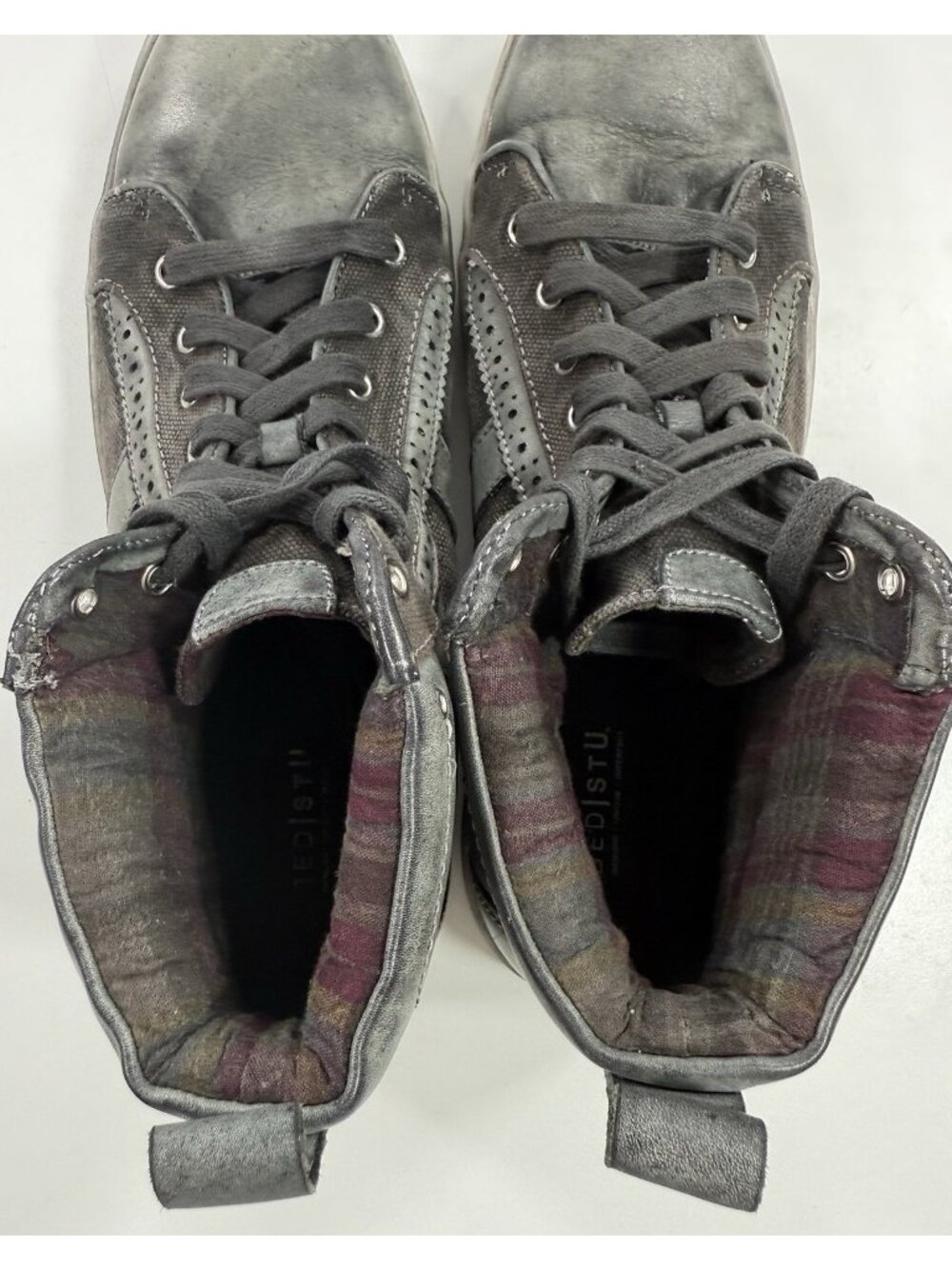 Bed Stu Mens Brentwood High Top Sneakers Size 13 Distressed Leather Canvas Shoes - Picture 11 of 12